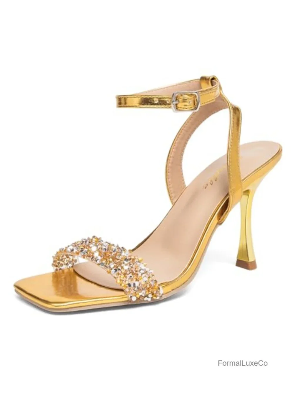 Rhinestone Open Toe Heeled Sandals 3.5